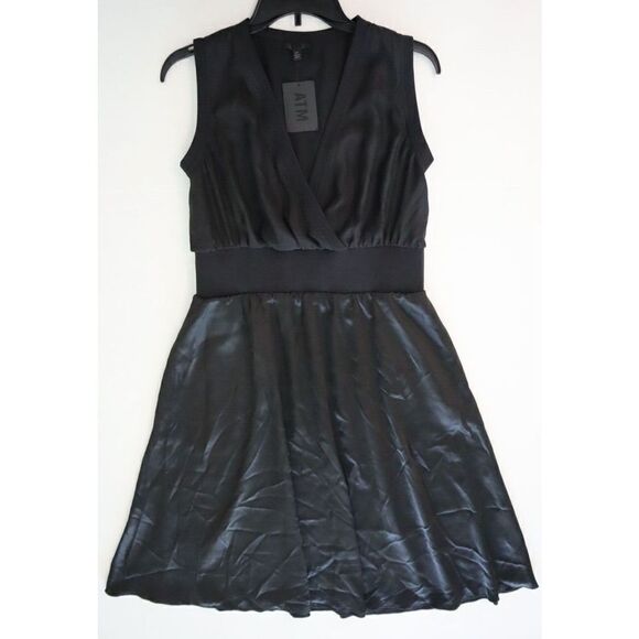 ATM x Anthony Thomas Melillo Women's Sz S Black Silk Surplice Mini Dress $475 - Picture 8 of 8